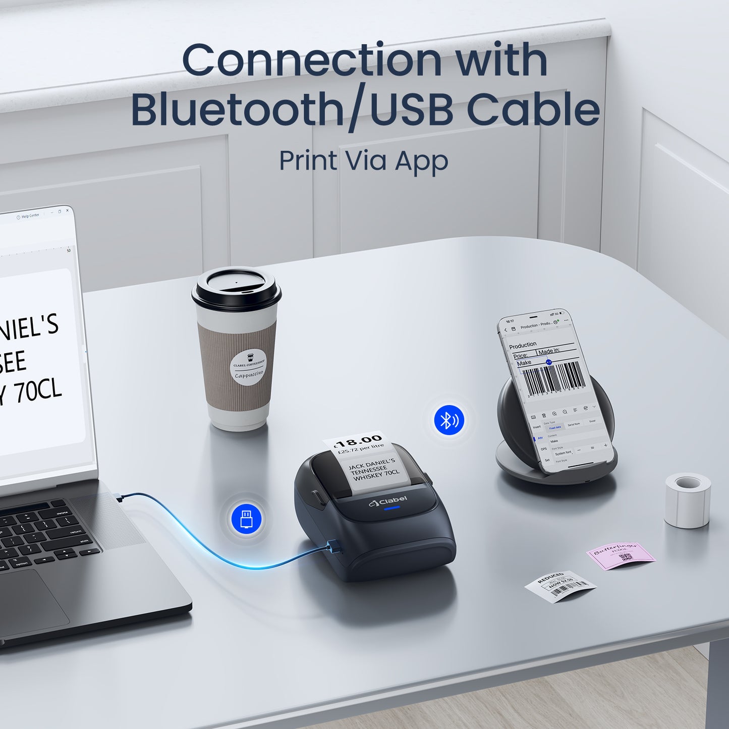 CLABEL 221B Label Maker Machine with Tape Blue